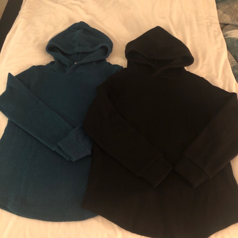 LOFT Cozy Black and Dark Green Hooded Sweaters | 2 pair